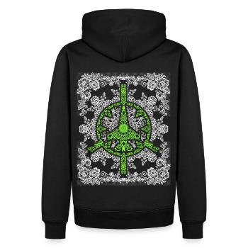 Frieden-Symbol, Friedenszeichen, Kampfjet No-War - Männer Premium Bio Hoodie - Schwarz - Hinten - Nico (187cm)