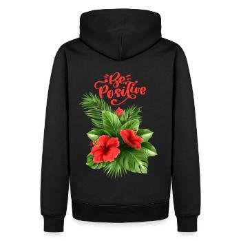 Hibiscus, Feuille de palmier Motivation Dicton Typographie - Sweat à capuche Premium bio Homme - noir - Dos - Nico (187cm)