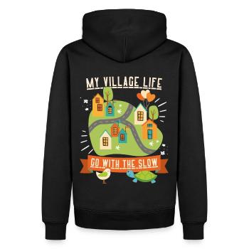 Dorfleben, Landleben, lustiger Spruch slow-life - Männer Premium Bio Hoodie - Schwarz - Hinten - Nico (187cm)