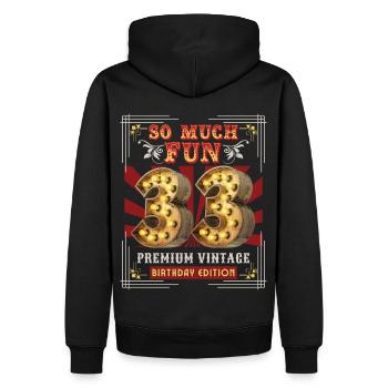 33ème anniversaire 33 ans Vintage-Retro Fun-Birthday - Sweat à capuche Premium bio Homme - noir - Dos - Nico (187cm)