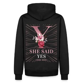 She-Said-Yes, Spruch, Heiratsantrag - Männer Premium Bio Hoodie - Schwarz - Hinten - Nico (187cm)
