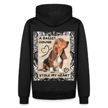 Basset-Hound, Dicton drôle de Basset - Sweat à capuche Premium bio Homme - noir - Dos - Nico (187cm)