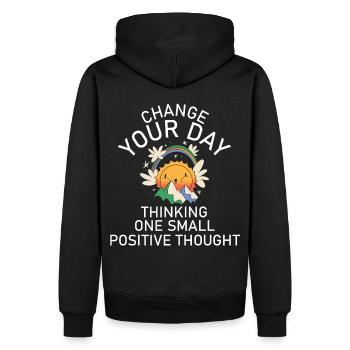 Verändere deinen Tag mit positiven Gedanken süßer - Männer Premium Bio Hoodie - Schwarz - Hinten - Nico (187cm)