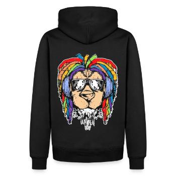 Löwenkopf Rasta Reggae Regenbogen Dreadlock Leo Zo - Männer Premium Bio Hoodie - Schwarz - Hinten - Nico (187cm)