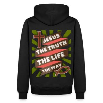 Jesus Christus Jesus-Spruch christliche Motivation - Männer Premium Bio Hoodie - Schwarz - Hinten - Nico (187cm)