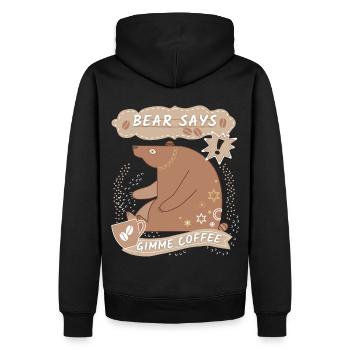 Lustiger Bär, Kaffee Bär, lustiger Kaffee-Spruch - Männer Premium Bio Hoodie - Schwarz - Hinten - Nico (187cm)