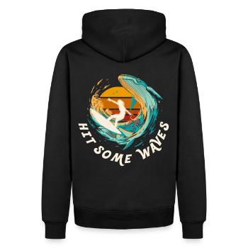 Schlagen Sie einige Wellen Retro Sunset Surfen Sur - Männer Premium Bio Hoodie - Schwarz - Hinten - Nico (187cm)