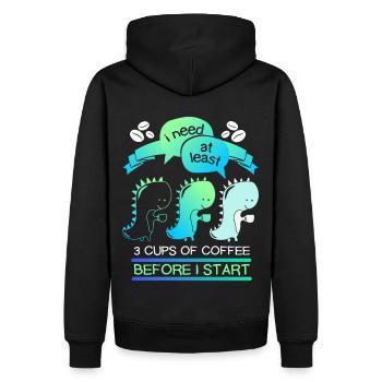 Dinosaurier Kaffeetrinker, Kaffee lustiger Spruch - Männer Premium Bio Hoodie - Schwarz - Hinten - Nico (187cm)