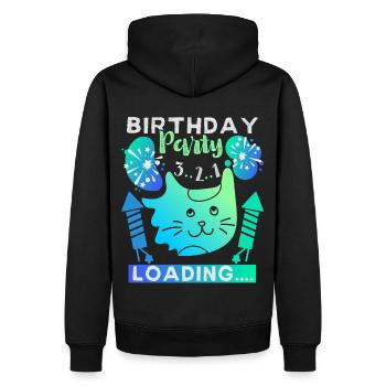 Katze, Geburtstagsparty, birthday-party loading - Männer Premium Bio Hoodie - Schwarz - Hinten - Nico (187cm)