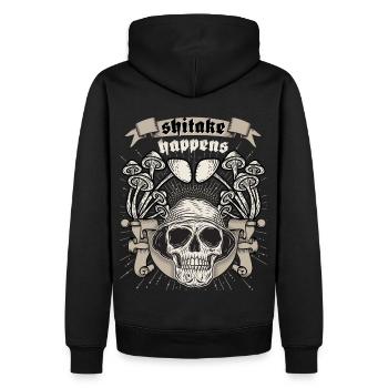 Crâne, crâne, dicton drôle, Shitake Happens - Sweat à capuche Premium bio Homme - noir - Dos - Nico (187cm)