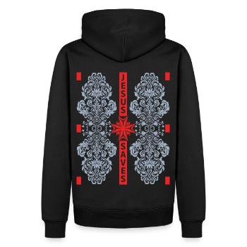 Croix du Christ, baroque, Jésus sauve, disant - Sweat à capuche Premium bio Homme - noir - Dos - Nico (187cm)