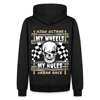 Crâne, Crâne, Course, Course automobile, Design de motard - Sweat à capuche Premium bio Homme - noir - Dos - Nico (187cm)