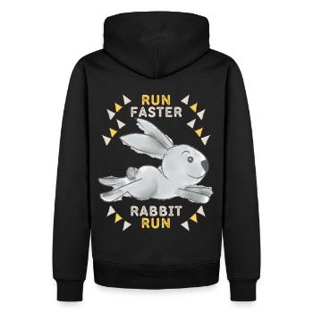 Lapin mignon, Run-Faster-Rabbit-Run, dicton drôle - Sweat à capuche Premium bio Homme - noir - Dos - Nico (187cm)
