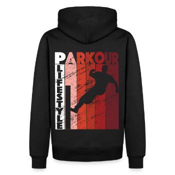 Parkour Lifestyle Retro Freerunning Urban - Männer Premium Bio Hoodie - Schwarz - Hinten - Nico (187cm)