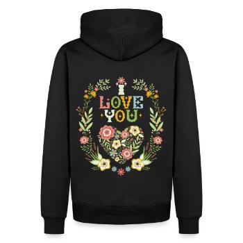 Blumenherz, I-Love-You, Typografie, Valentinstag - Männer Premium Bio Hoodie - Schwarz - Hinten - Nico (187cm)