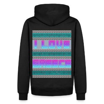 Antikes griechisches Mäander, I-love-Greece Spruch - Männer Premium Bio Hoodie - Schwarz - Hinten - Nico (187cm)