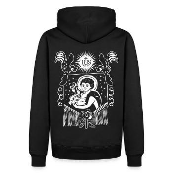 Jesus Christus, Volkskunst, IHS, Jesus-mit-Schaf - Männer Premium Bio Hoodie - Schwarz - Hinten - Nico (187cm)