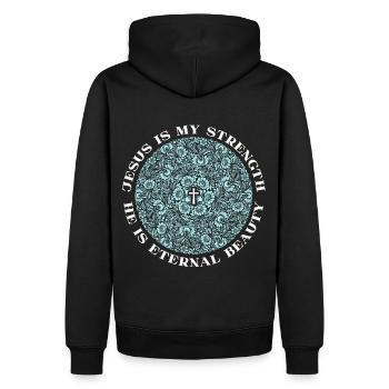 Jesus-Spruch, Jesus Christus, Vintage-Mandala - Männer Premium Bio Hoodie - Schwarz - Hinten - Nico (187cm)