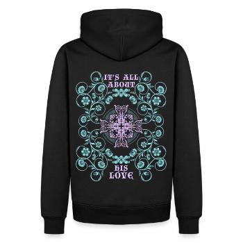 Jesus Christus, Vintage-Ornament, Jesus-Spruch - Männer Premium Bio Hoodie - Schwarz - Hinten - Nico (187cm)