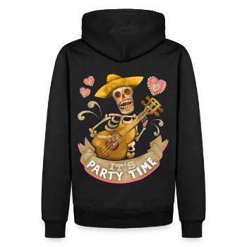 Skelett Gitarre, It's-Party-Time lustiger Spruch - Männer Premium Bio Hoodie - Schwarz - Hinten - Nico (187cm)