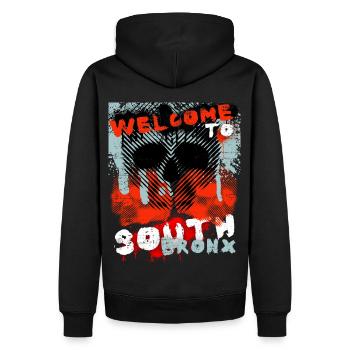 Vintage-Design New York-Bronx mit Totenkopf - Männer Premium Bio Hoodie - Schwarz - Hinten - Nico (187cm)