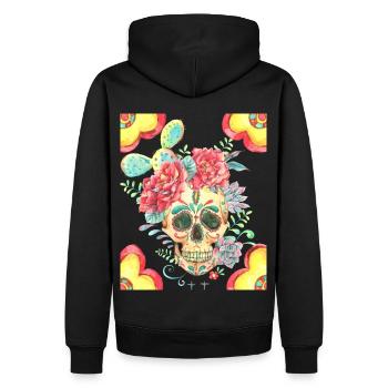 Crâne de sucre mexicain avec fleurs et cactus - Sweat à capuche Premium bio Homme - noir - Dos - Nico (187cm)