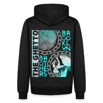 Vintage Design New York Brooklyn avec Crâne - Sweat à capuche Premium bio Homme - noir - Dos - Nico (187cm)