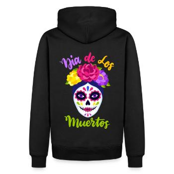 Dia-de-los-Muertos, La-Catrina, Crâne de sucre - Sweat à capuche Premium bio Homme - noir - Dos - Nico (187cm)