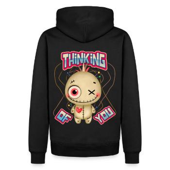 Voodoo-Puppe, lustiger Spruch Thinking-Of-You - Männer Premium Bio Hoodie - Schwarz - Hinten - Nico (187cm)