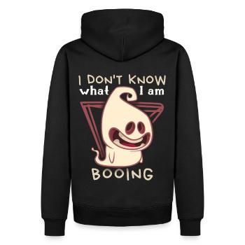 Lustiger-Geist, Boo-Schrecken Spruch Halloween - Männer Premium Bio Hoodie - Schwarz - Hinten - Nico (187cm)