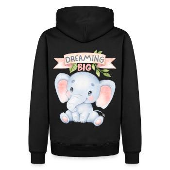 Kleiner Elefant, lustiger Spruch Dreaming Big - Männer Premium Bio Hoodie - Schwarz - Hinten - Nico (187cm)