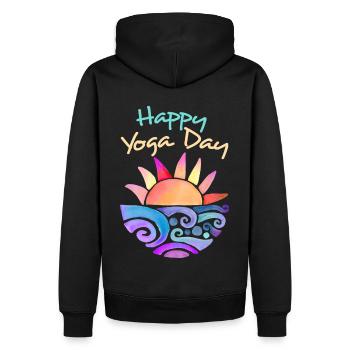 Yoga Sunset, Yoga Sunrise Dire Happy Yoga - Sweat à capuche Premium bio Homme - noir - Dos - Nico (187cm)