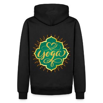 Yoga, symbole du yoga avec le cœur - Sweat à capuche Premium bio Homme - noir - Dos - Nico (187cm)