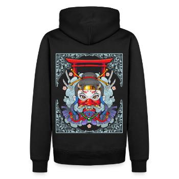 Ninja-Girl, Japon, Style comique, Style vintage - Sweat à capuche Premium bio Homme - noir - Dos - Nico (187cm)