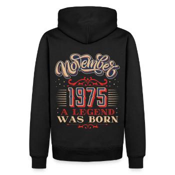 1975, anniversaire, novembre 1975, 11.1975, 11-1975 - Sweat à capuche Premium bio Homme - noir - Dos - Nico (187cm)