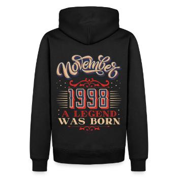 1998 anniversaire, novembre-1998, 11-1998 anniversaire - Sweat à capuche Premium bio Homme - noir - Dos - Nico (187cm)