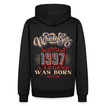1997 anniversaire, novembre-1997, 11-1997 anniversaire - Sweat à capuche Premium bio Homme - noir - Dos - Nico (187cm)