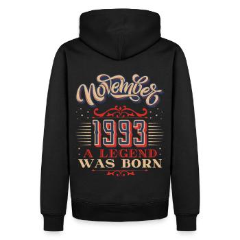 1993, anniversaire, novembre 1993, 11.1993, 11-1993 - Sweat à capuche Premium bio Homme - noir - Dos - Nico (187cm)