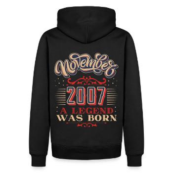 2007, anniversaire, novembre 2007, 11.2007, 11-2007 - Sweat à capuche Premium bio Homme - noir - Dos - Nico (187cm)