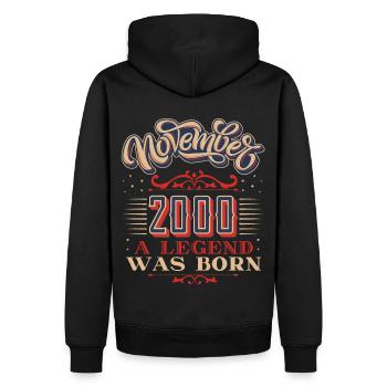 2000e anniversaire, novembre-2000, 11-2000 - Sweat à capuche Premium bio Homme - noir - Dos - Nico (187cm)