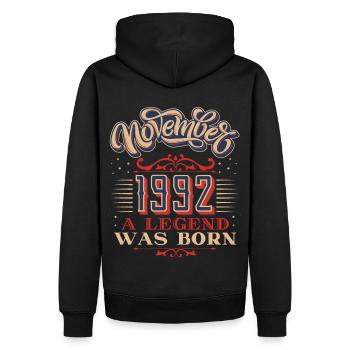 1992, anniversaire, novembre 1992, 11.1992, 11-1992 - Sweat à capuche Premium bio Homme - noir - Dos - Nico (187cm)