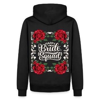 Team Bride, Happy Bride Squad, Dicton, Calligraphie - Sweat à capuche Premium bio Homme - noir - Dos - Nico (187cm)