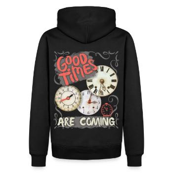 Spruch mit Uhr, Taschenuhr, Motivation-Inspiration - Männer Premium Bio Hoodie - Schwarz - Hinten - Nico (187cm)