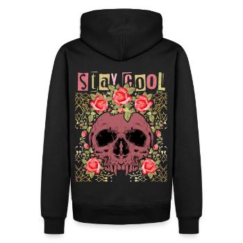 Crâne avec des roses, drôle de dicton Stay-Cool - Sweat à capuche Premium bio Homme - noir - Dos - Nico (187cm)