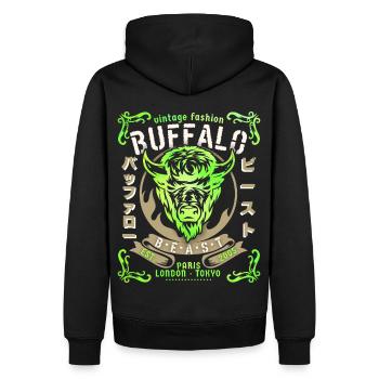 Vintage-Büffel Büffelkopf, Büffel-Design - Männer Premium Bio Hoodie - Schwarz - Hinten - Nico (187cm)