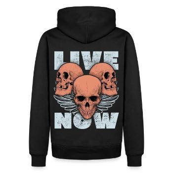 3 crânes, 3 crânes, ailes d’ange disant - Sweat à capuche Premium bio Homme - noir - Dos - Nico (187cm)