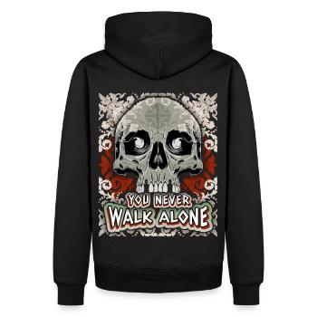 Totenkopf, Barockmuster, lustiger Spruch, Gothic - Männer Premium Bio Hoodie - Schwarz - Hinten - Nico (187cm)