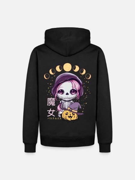 Kawaii Skelett Pastell Goth Chibi Anime Moon Phase - Männer Premium Bio Hoodie - Schwarz