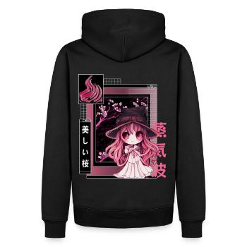 Hexe Chibi Japanische Vaporwellen -Ästhetik Pastel - Männer Premium Bio Hoodie - Schwarz - Hinten - Nico (187cm)