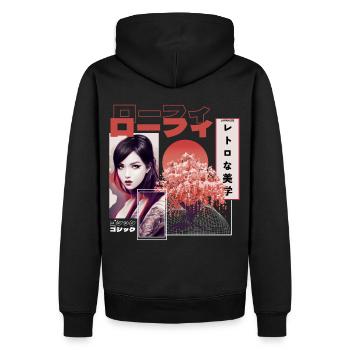 Retro Lofi Streetwear Gothic Tattoo Japanische Kir - Männer Premium Bio Hoodie - Schwarz - Hinten - Nico (187cm)